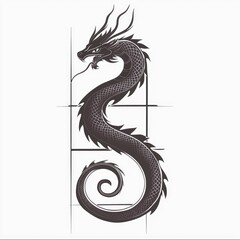 Fototapeta premium Black and White Dragon Illustration