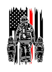 US Father & Sons Firefighter | Firefighter | Fire Hero | 911 Emergency | Rescuer | Fire Department | Fire Depot | Firefighter Family | Original Illustration | Vector and Clipart | Cutfile and Stencil