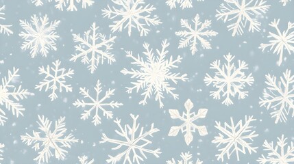 Winter Wonderland  White Snowflakes on Light Blue Background