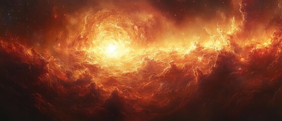 Fototapeta premium A Glowing Orange Nebula in Space with Stars