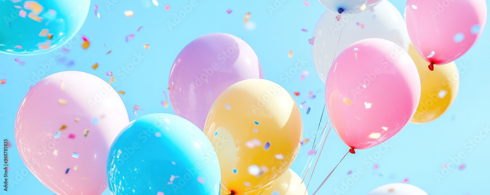 Poster a bunch of colorful balloons are floating in the air, creating a festive and joyful atmosphere. the 