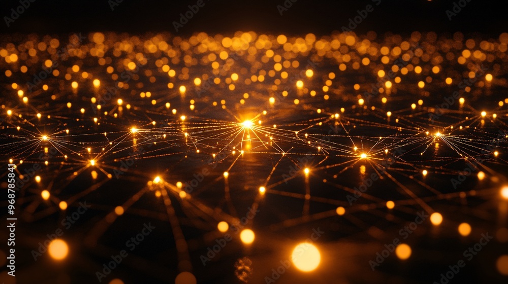 Leinwandbilder AI neural network interface glowing with bright nodes and interconnecting lines representing the processing of vast amounts of machine learning data Large space for text in center Stock photo with