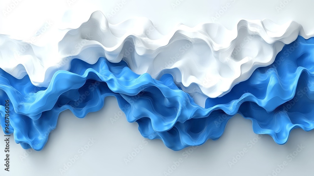 Poster abstract waves of blue and white create a stunning visual effect, perfect for backgrounds or design 