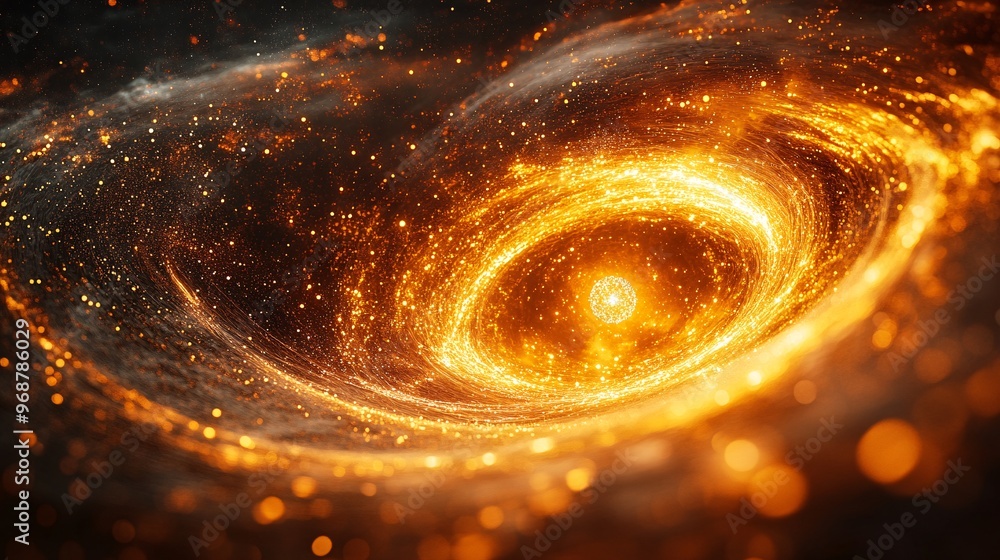 Leinwandbilder Abstract quantum visual with particle waves and glowing qubits surrounded by energy lines in motion representing advanced technology Large space for text in center Stock photo with copy space