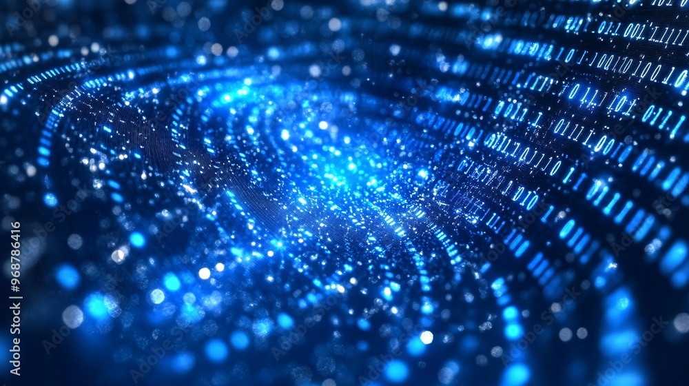 Aufkleber Data flow through a futuristic digital grid with glowing blue energy lines symbolizing advanced technology and network connectivity Large space for text in center Stock photo with copy space