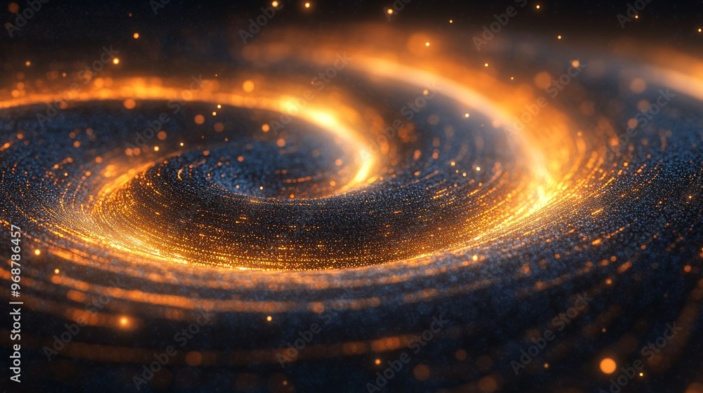 Poster Quantum computing concept visual with glowing qubits and dynamic particles flowing in a high-tech abstract background futuristic data science Large space for text in center Stock photo with copy space