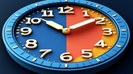 Fototapeta premium Close-up of a colorful clock showcasing a unique design with bold numbers and an artistic color scheme.