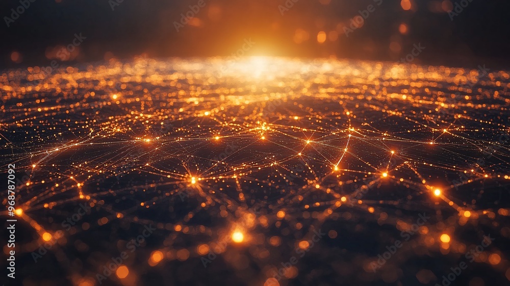 Aufkleber Interconnected nodes and glowing lines representing neural networks and AI processes futuristic data-driven tech concept Large space for text in center Stock photo with copy space