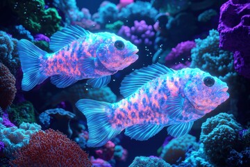 Obraz premium Colorful tropical fish swimming in vibrant underwater coral reef
