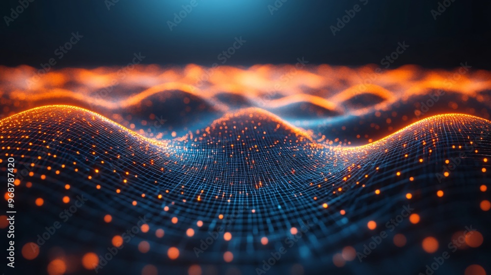 Aufkleber Dynamic digital grid with glowing lines representing high-tech data networks and connectivity layered in a futuristic abstract design Large space for text in center Stock photo with copy space