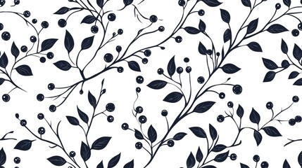 Seamless pattern featuring intricate foliage with berries and leaves Ornate twigs design