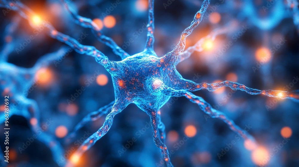 Aufkleber Neural network structure with bright nodes and interconnected lines forming an abstract web of machine learning and AI processes futuristic concept Large space for text in center Stock photo with