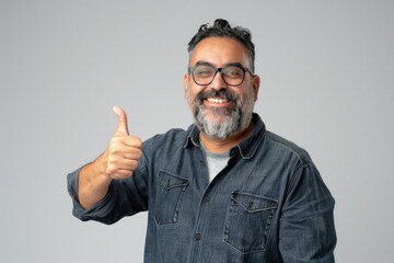Fototapeta premium Confident Hispanic man with beard giving thumbs up.