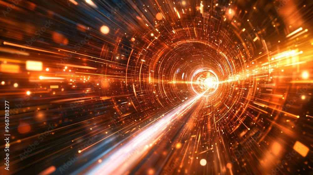Leinwandbilder Energy lines and flowing particles create an abstract visualization of high-tech data transfer and quantum computing futuristic tech environment Large space for text in center Stock photo with copy
