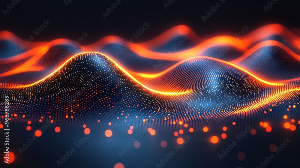 Leinwandbilder Energy lines and flowing particles create an abstract visualization of high-tech data transfer and quantum computing futuristic tech environment Large space for text in center Stock photo with copy