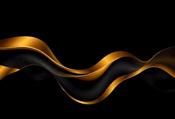 Abstract dark background with flowing golden shape. flowing, golden liquid against a black background.