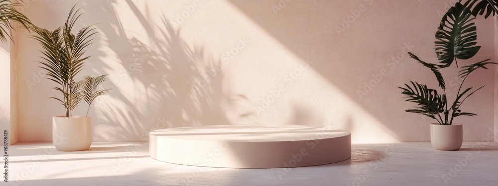 Poster Abstract 3D rendering featuring a mock up podium for product display minimalistic concept geometric backdrop and showcase
