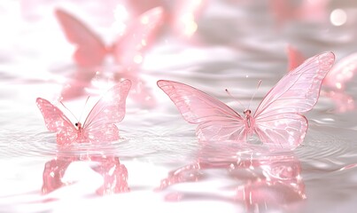 Multiple pink elegant delicate crystal transparent flash butterflies