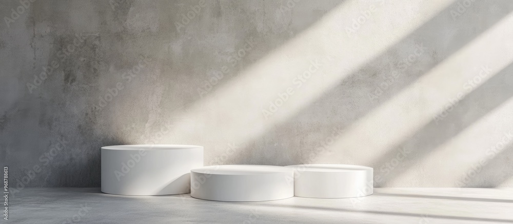 Poster minimalist white podium for showcasing products blank display for advertising empty template against