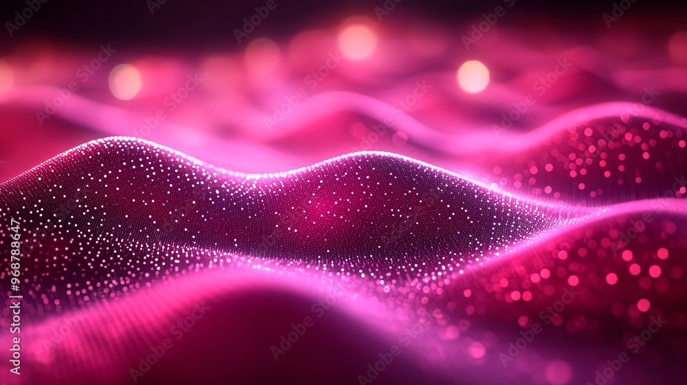 Aufkleber Quantum computing particle waves and glowing qubits in a dynamic abstract visualization representing advanced technology and future data systems Large space for text in center Stock photo with copy