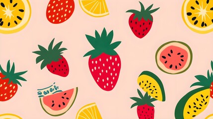 Colorful Fruit Pattern Background   Summer Fruits Illustration