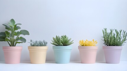 Obraz premium Pastel Potted Plants on White Background