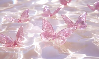 Multiple pink elegant delicate crystal transparent flash butterflies