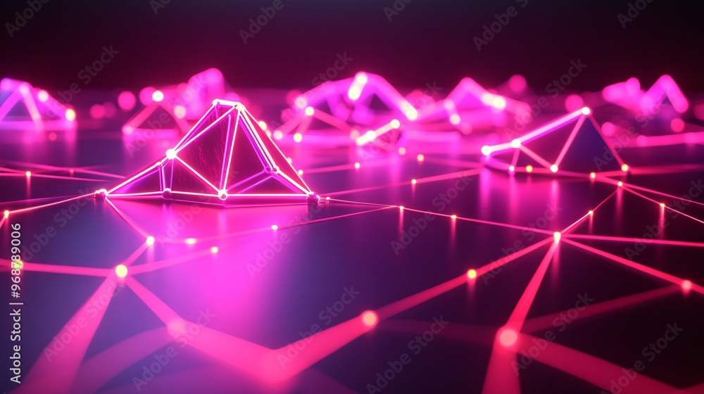 Aufkleber Futuristic digital grid with glowing lines and nodes representing interconnected data and technology modern tech background with neon accents Large space for text in center Stock photo with copy space