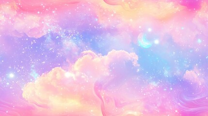 Rainbow Marble Galaxy Print Seamless Pattern Pastel clouds and sky with bokeh effects Whimsical bright candy background Ideal for product montages or presentations with a princess theme