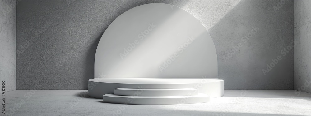 Poster Minimalistic display with vacant podium for product presentation 3D rendering