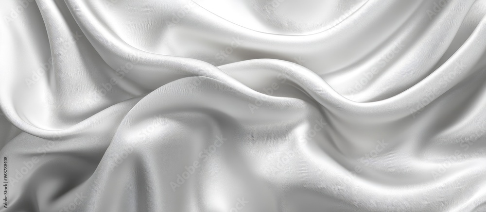 Poster abstract white satin silky fabric draped with soft wavy folds and creases gently flowing in the bree