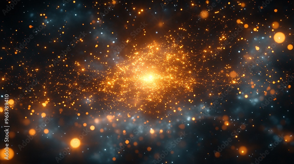 Leinwandbilder AI neural network design with glowing interconnected nodes forming an abstract web of machine learning and artificial intelligence processes Large space for text in center Stock photo with copy space