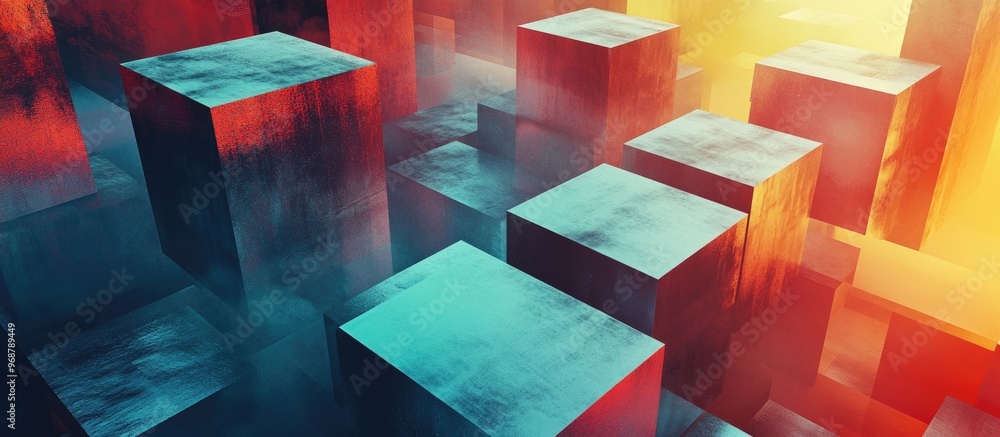 Fototapete abstract geometric cube platforms 3d rendering digital computer illustration