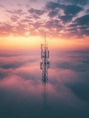 Fototapeta premium aerial view of electrical tower during morning - ai