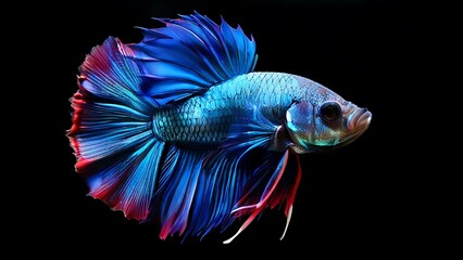 Fototapeta premium A Vibrant Blue and Red Betta Fish with Flowing Fins