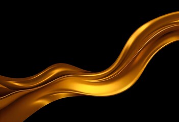 Abstract dark background with flowing golden shape. flowing, golden liquid against a black background.