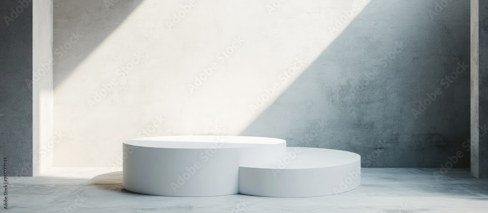 Poster minimalist white podium for showcasing products blank display for advertising empty template against