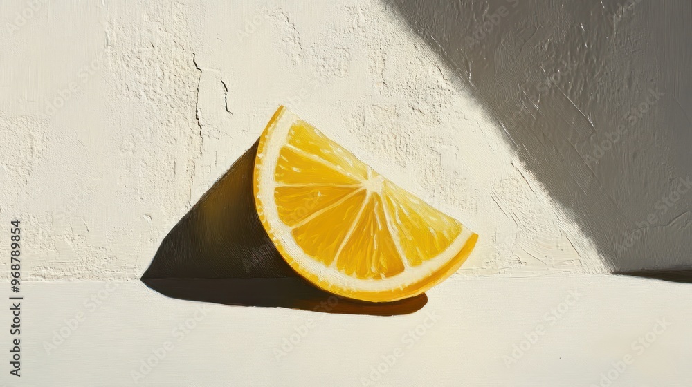 Poster A Slice of Lemon on a White Background with Shadow