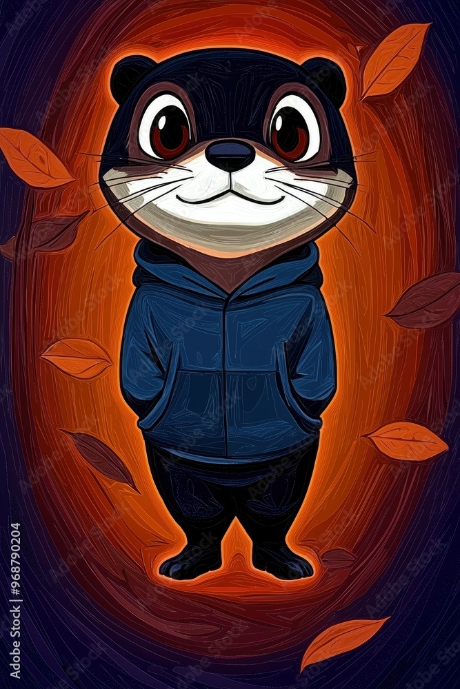 Canvas Prints cute otter wearing a hoodie in autumn