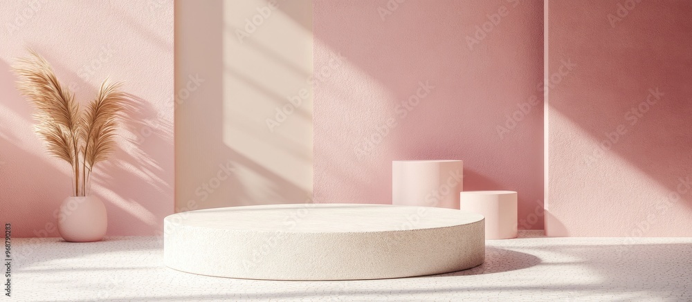 Aufkleber minimalist 3d render of a pastel colored geometric podium for product display