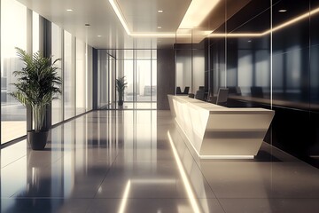 Modern Office Reception Area with Gleaming Floors