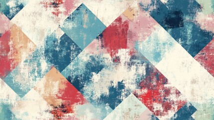 Naklejka premium Distressed Textured Geometric Background with Washed Out Watercolor Effect Seamless Pattern