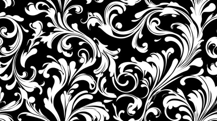 Raster design featuring black and white elements suitable for greeting or business cards and invitations Vintage scrolls for ornate decor in a Victorian style Retro seamless pattern