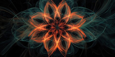 Colorful abstract mandala design with intricate lines on a dark backdrop Stunning digital background suited for wall art and creative relaxation themes