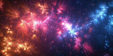 Fototapeta premium Abstract fractal background featuring vibrant fireworks ideal for use as wallpaper album art posters or booklets Stunning digital fractal artwork for innovative graphic design