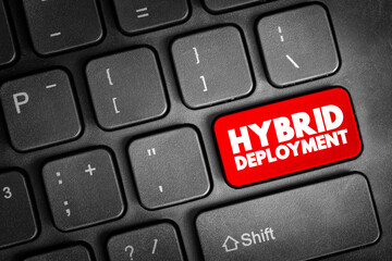 Hybrid Deployment - combining an on-premises or hosted environment with a cloud-based platform, text button on keyboard