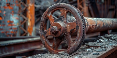 Abandoned Industrial Equipment Rusting Steel Roller Wheel from Coal Mining Industry