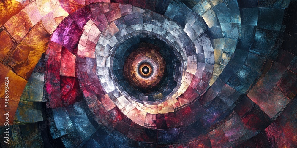 Poster abstract fractal background featuring a spiral created from a mosaic of digital imagery ideal for us