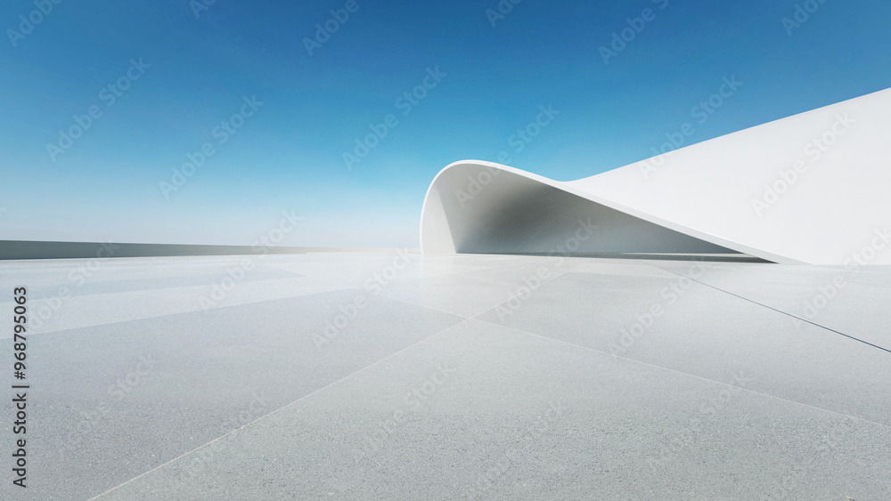 Poster 3d render of abstract curve structure futuristic architecture with empty concrete floor