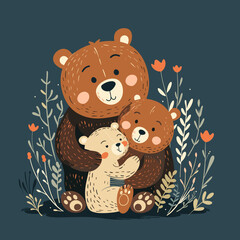 Fototapeta premium A bear is holding a small bear in its arms. The bear is wearing a black jacket